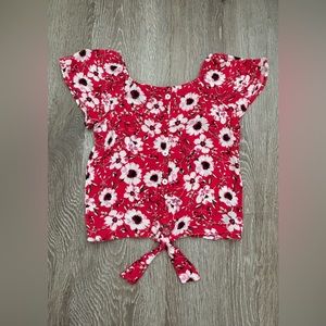 Love Alexa girls red floral blouse top button tie front size 7
